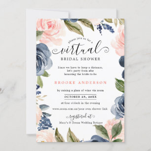 Virtuelles Brautparty für Navy Blue Blush Pink Ros Einladung