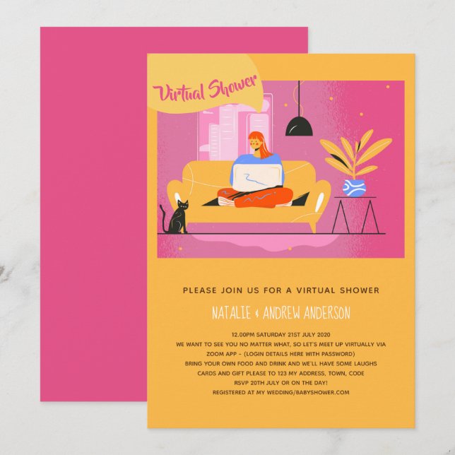 Virtuelles Einladungs-Baby oder Brautparty, Geburt Einladung (Vorne/Hinten)