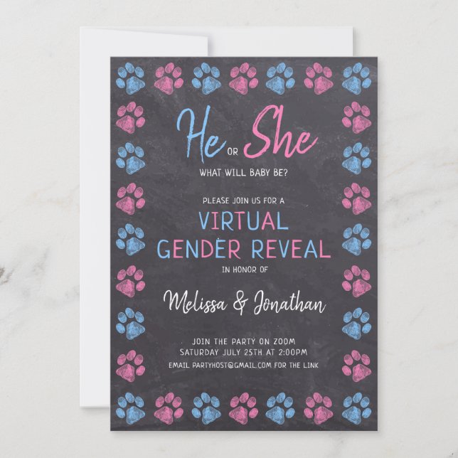 Virtuelles Geschlecht im Chalkboard zeigt blaues R Einladung (Vorderseite)