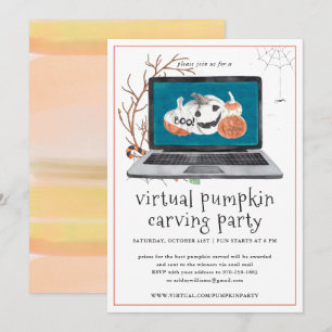 Virtuelles Kürbisschnitzen Halloween-Party Einladung
