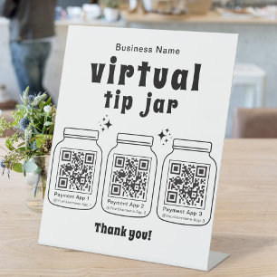Virtuelles Trinkgeldglas mit 3 QR-Code Sockelschild