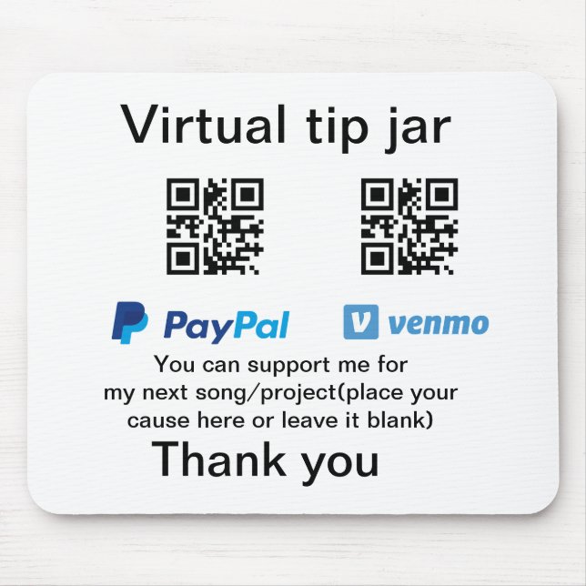Virtuelles Trinkgeldglas QR-Code Geldspende PayPal Mousepad (Vorne)