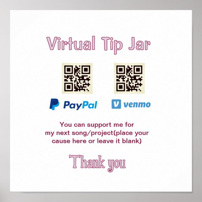 Virtuelles Trinkgeldglas QR-Code Geldspende PayPal Poster (Vorne)