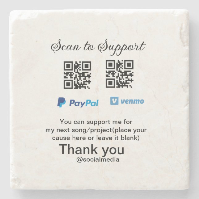 Virtuelles Trinkgeldglas QR-Code Geldspende PayPal Steinuntersetzer (Vorderseite)