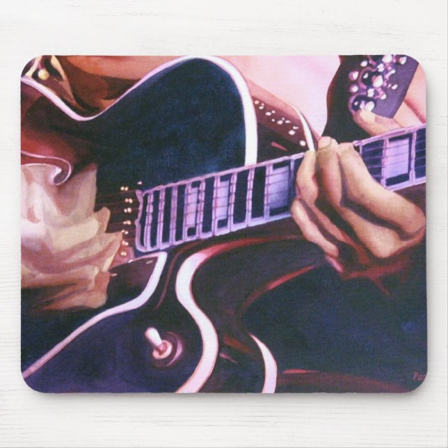 "Virtuose-" Gitarrist-Aquarell Mousepad (Vorne)