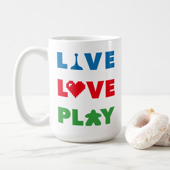 Vis, Amour, Jouer Mug Colorée (Avec donut)