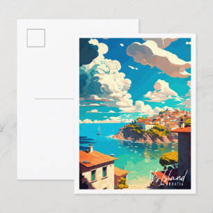 Vis Island Croatia Vintage Illustration Postkarte