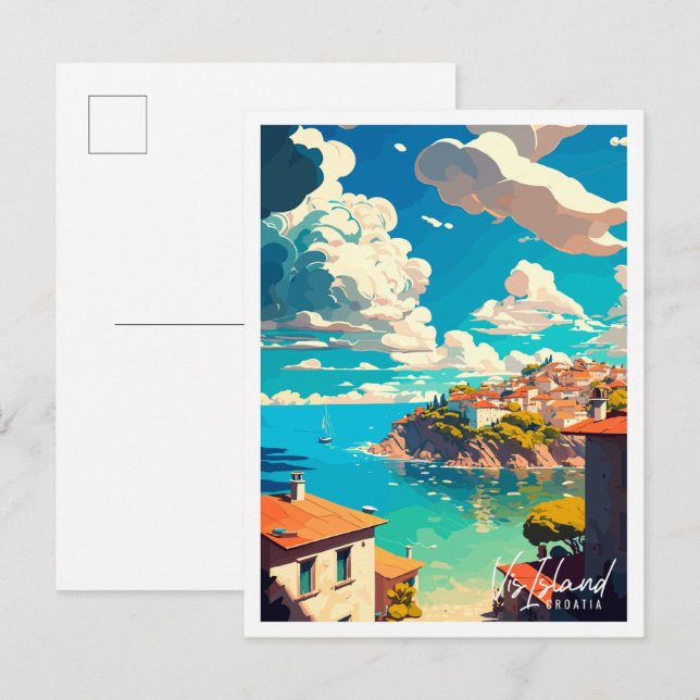 Vis Island Croatia Vintage Illustration Postkarte (Vorne/Hinten)