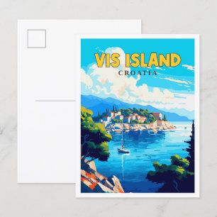 Vis Island Croatia Vintage Illustration Postkarte