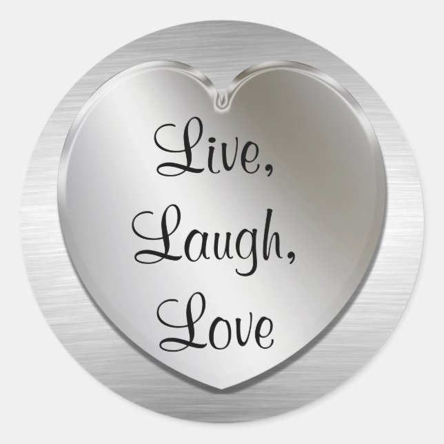 Vis, Rire, Amour Sur Les Stickers Coeur Argent (Devant)