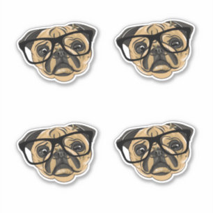 Visage de carlin avec lunettes Stickers de Vinyle