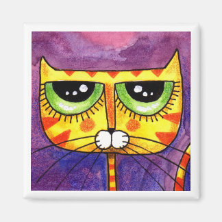 Visage de chat jaune - Aimant