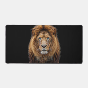 Visage de lion majestueux aux yeux bleus   Faune A
