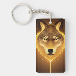 Visage de Loup Doré Art Émanant une Énergie Lumine