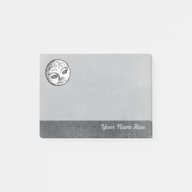 Visage de lune sur la note de post-it grise (Devant)