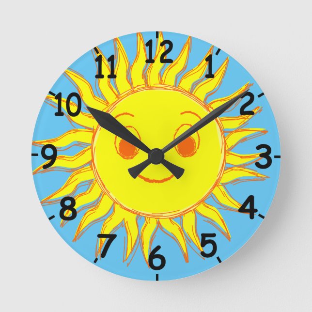 Visage de Soleil Heureux Dessin Horloge Ronde (Recto)