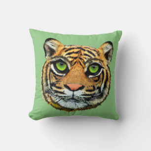 Visage de tigre sauvage sur coussin jetable vert