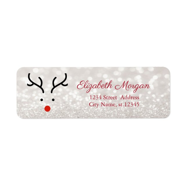 Visage Reindeer mignon, Étiquette Bokeh Glittery (Devant)