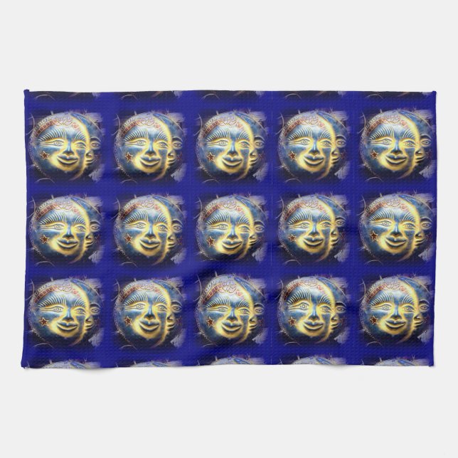 visage soleil / lune visage serviette de cuisine (Horizontal)