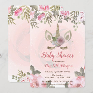 Visage Unicorne mignonne, Invitation Baby shower F