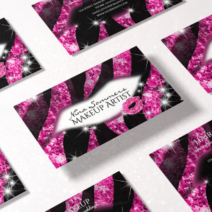 Visagist Glam Rosa Glitter Lippen Zebramuster Visitenkarte
