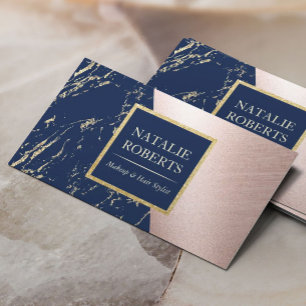 Visagist Rose Gold Navy Marmor Friseursalon Visitenkarte