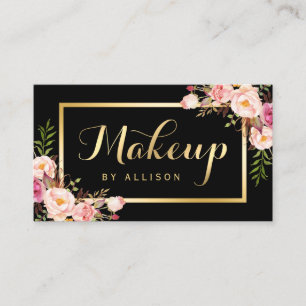 Visagist Schwarzes Gold Schrift Floral Wrap Visitenkarte