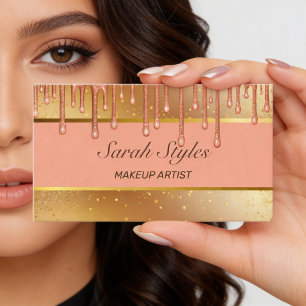 Visagist Stylist Glam Rose Gold Glitter Tropfen Visitenkarte