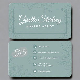 Visagist Teal Grün Floral Visitenkarte