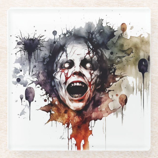 Viscera & Void: Abstraktes Portrait des Horrors Glasuntersetzer (Vorderseite)