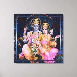 Vishnu & Lakshmi - umrissene Canvas Leinwanddruck