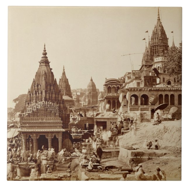 Vishnu Pud und andere Tempel, Benares (Sepia-Foto Fliese (Vorderseite)
