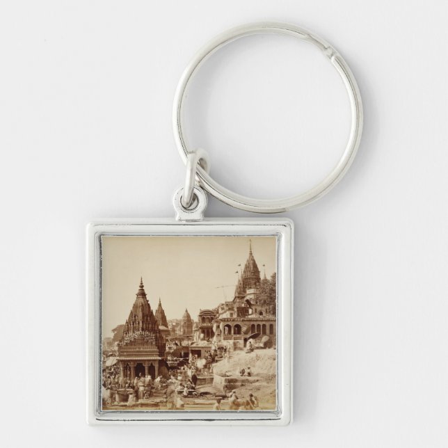 Vishnu Pud und andere Tempel, Benares (Sepia-Foto Schlüsselanhänger (Vorne)