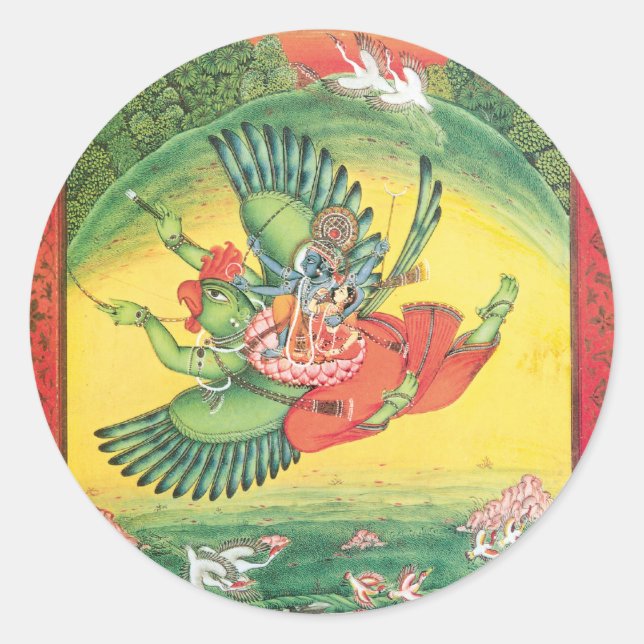 Vishnu und Lakshmi fahren Garuda, die großen Runder Aufkleber (Vorderseite)