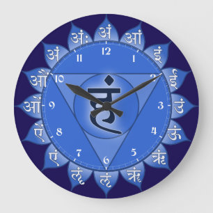 Vishuddha Chakra Blue Petals & Sanskrit Vowels Große Wanduhr