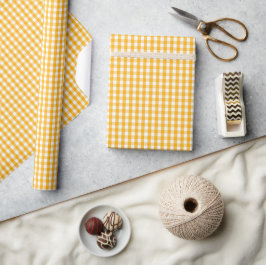 Vishy Checkered Muster Bright Yellow White Kariert Geschenkpapier