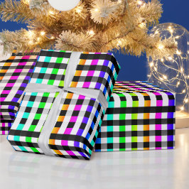 Vishy Checkered Pattern Regenbogen Weiß Kariert Geschenkpapier