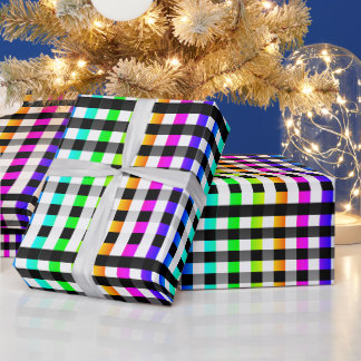 Vishy Checkered Pattern Regenbogen Weiß Kariert Geschenkpapier