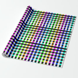 Vishy Checkered Pattern Regenbogen Weiß Kariert Geschenkpapier