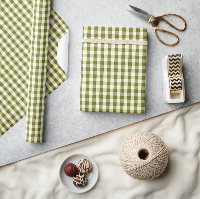 Vishy Checkered Spring Green White Kariert Geschenkpapier (Basteln)