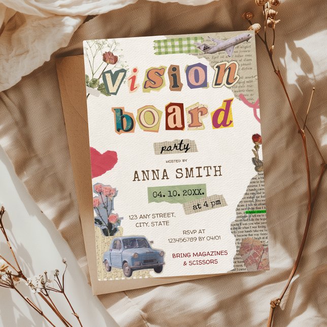 Vision Board Party Girl's Night Einladung (Vision Board Party Invitation Eat Drink Manifest Girl's Night New Years Resolutions)