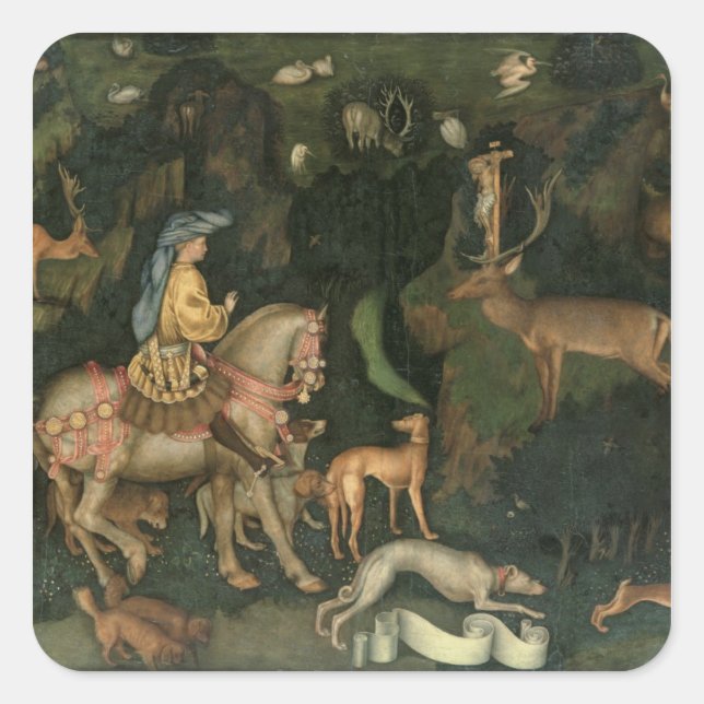Vision des hl. Eustachius, c.1438-42 Quadratischer Aufkleber (Vorderseite)
