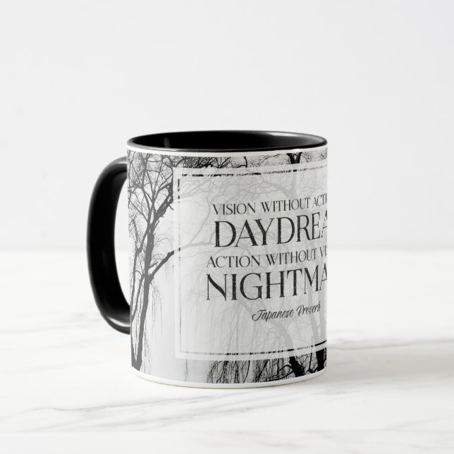 Vision ohne Aktion ist Tagtraum Tasse (Vorderseite Links)