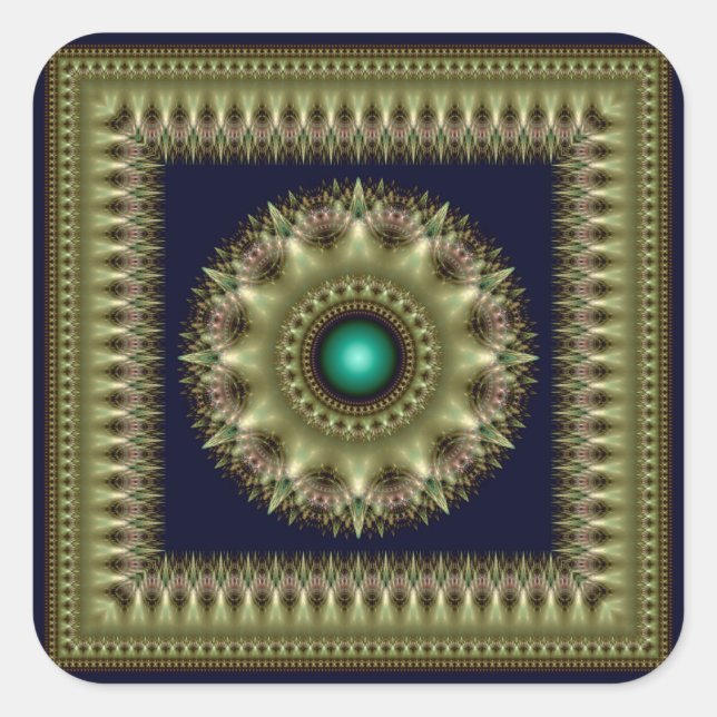 Visionär-grüner Fraktal-Ornament-Aufkleber Quadratischer Aufkleber (Vorderseite)