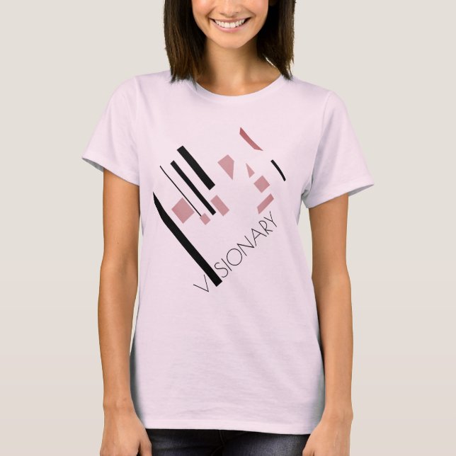 "Visionär" rosa geometrisches Diagonaldesign T-Shirt (Vorderseite)