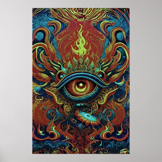 Visionäre Flammen: Spirituelles Augenposter Poster (Vorne)