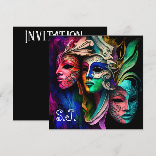 Visionen von Venezianischen Masken Einladung (Vorne/Hinten)