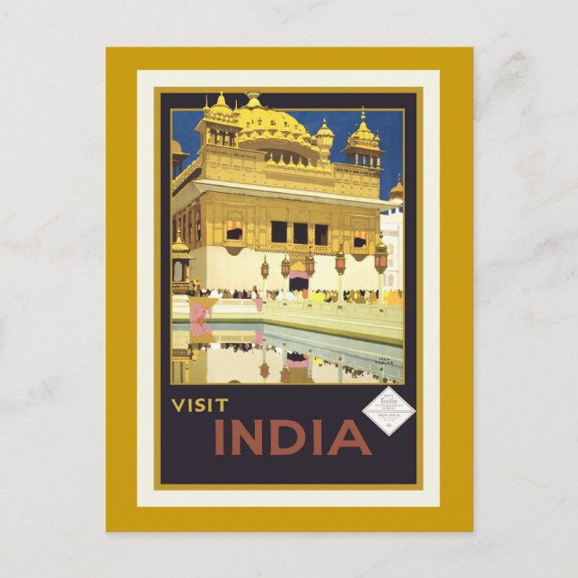 "Visit India" Vintage Travel Poster Postkarte (Vorderseite)