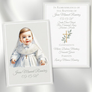 Visite Baptême catholique bébé garçon vert carte de souve