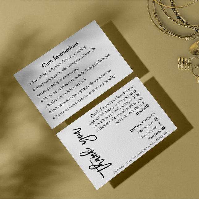 Visite Bijouterie Carte de remerciements de script blanc  (Créateur téléchargé)